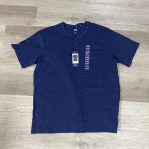 NWT Gap Medieval Blue Short Sleeve‎ Slub Henley Men's Size XXL